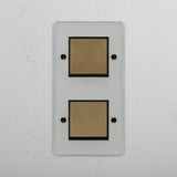 Clear Antique Brass Black Double Vertical Rocker Switch - Efficient Light Management Accessory on White Background