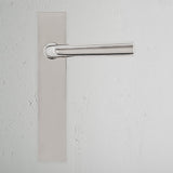 Apsley Long Plate Fixed Door Handle Polished Nickel Finish on White Background Front Facing
