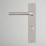 Apsley Long Plate Sprung Door Handle & Thumbturn Polished Nickel Finish on White Background right Facing Front View