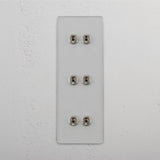 Comprehensive Vertical Six-Position Triple Toggle Switch in Clear Polished Nickel - Superior Lighting System on White Background