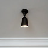 Bronze Baylis Single 50mm Spotlight mounted to white ceiling projecting light downwards. 