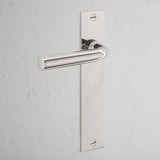 Apsley Long Plate Fixed Door Handle Polished Nickel Finish on White Background at an Angle