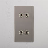 High Capacity Vertical Light Toggle Switch on White Background: Polished Nickel Double 4x Vertical Toggle Switch