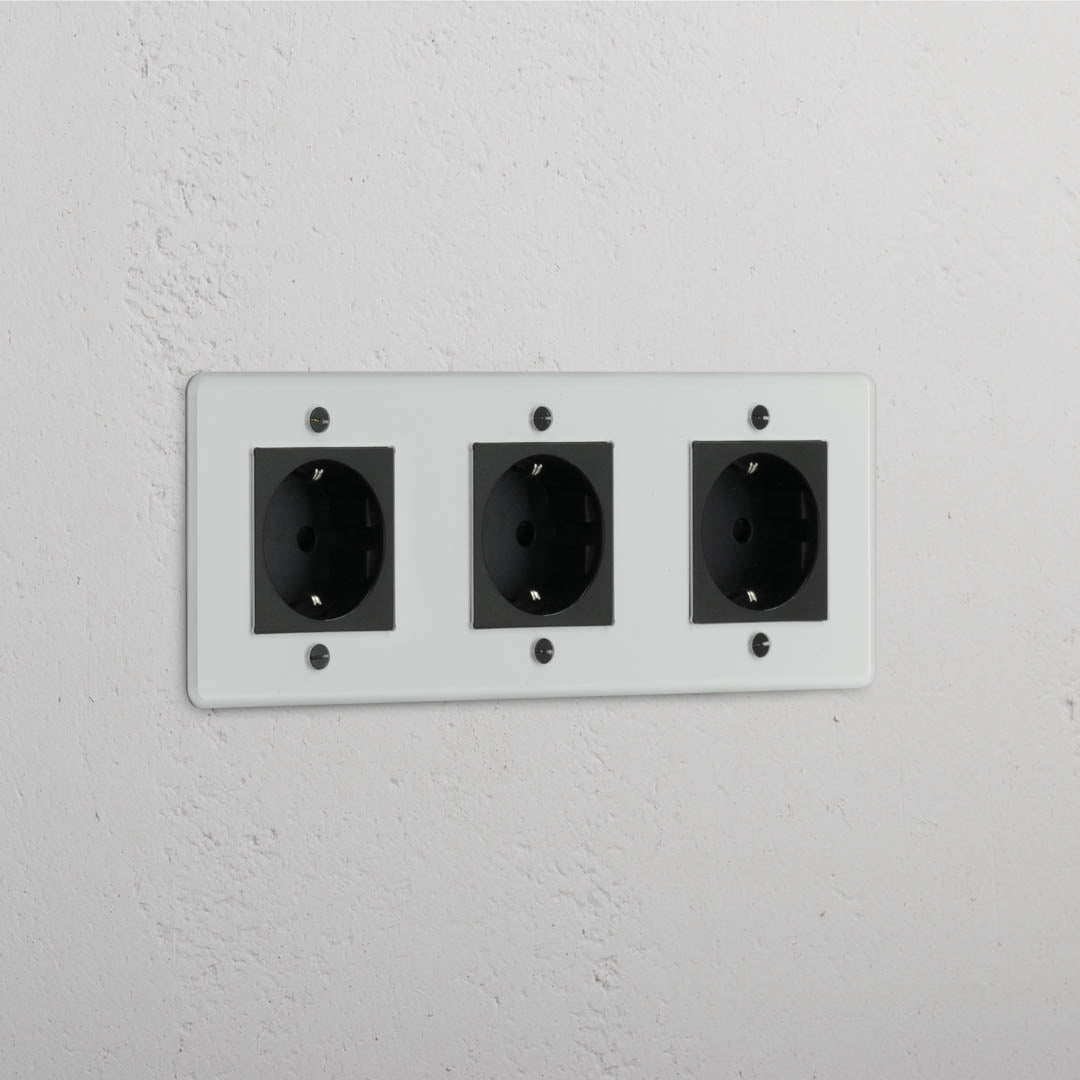 Triple Schuko Module in Clear Black - Reliable Power Connection Accessory