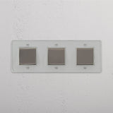 Multi-Function Triple Rocker Switch in Clear Polished Nickel White - Comprehensive Light Control Solution on White Background