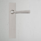 Digby Long Plate Fixed Door Handle Polished Nickel Finish on White Background Front Facing