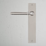 Digby Long Plate Fixed Door Handle Polished Nickel Finish on White Background right Facing Front View