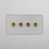 Clear Antique Brass Double Toggle Switch with 4 Positions - Robust Light Control Accessory on White Background