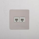 Dual Network Connectivity Accessory: Polished Nickel White Single 2x RJ45 Module on White Background