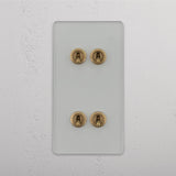 Clear Antique Brass Double Vertical Toggle Switch with 4 Positions - Sophisticated Light Control Tool on White Background