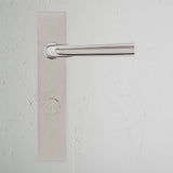 Apsley Long Plate Sprung Door Handle & Thumbturn Polished Nickel Finish on White Background Front Facing